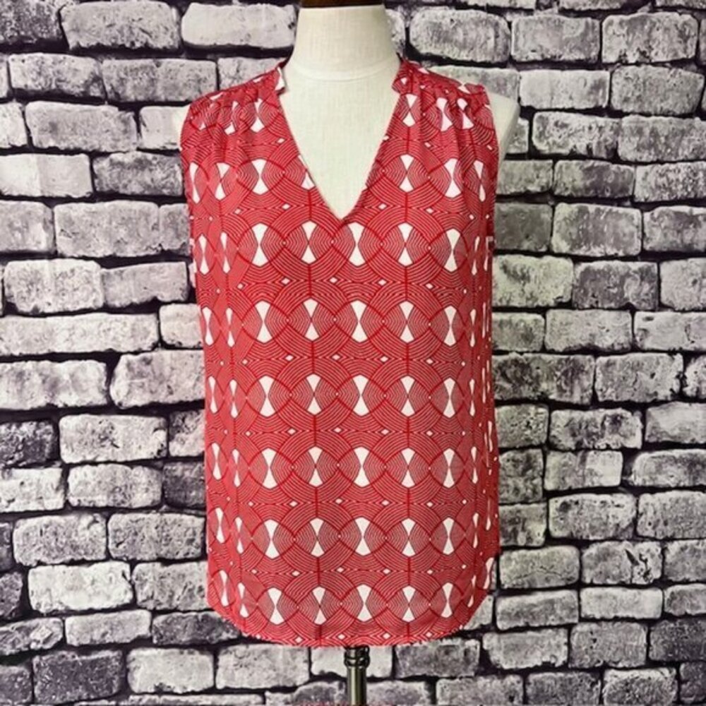 Banana Republic Red & White V-Neck Sleeveless Blouse Size 12